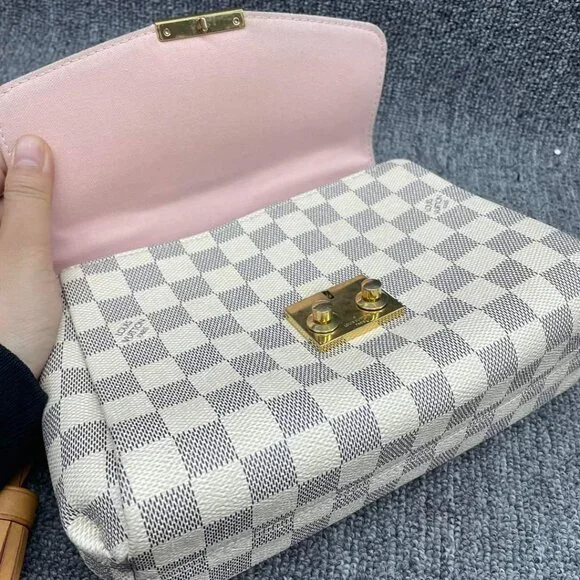 100% Authentic Louis Vuitton Croisette White Damier Azur Canvas Satchel Bag - Picture 13 of 16